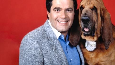 Simon Townsend with Woodrow the Bloodhound, Wonder World publicity shot