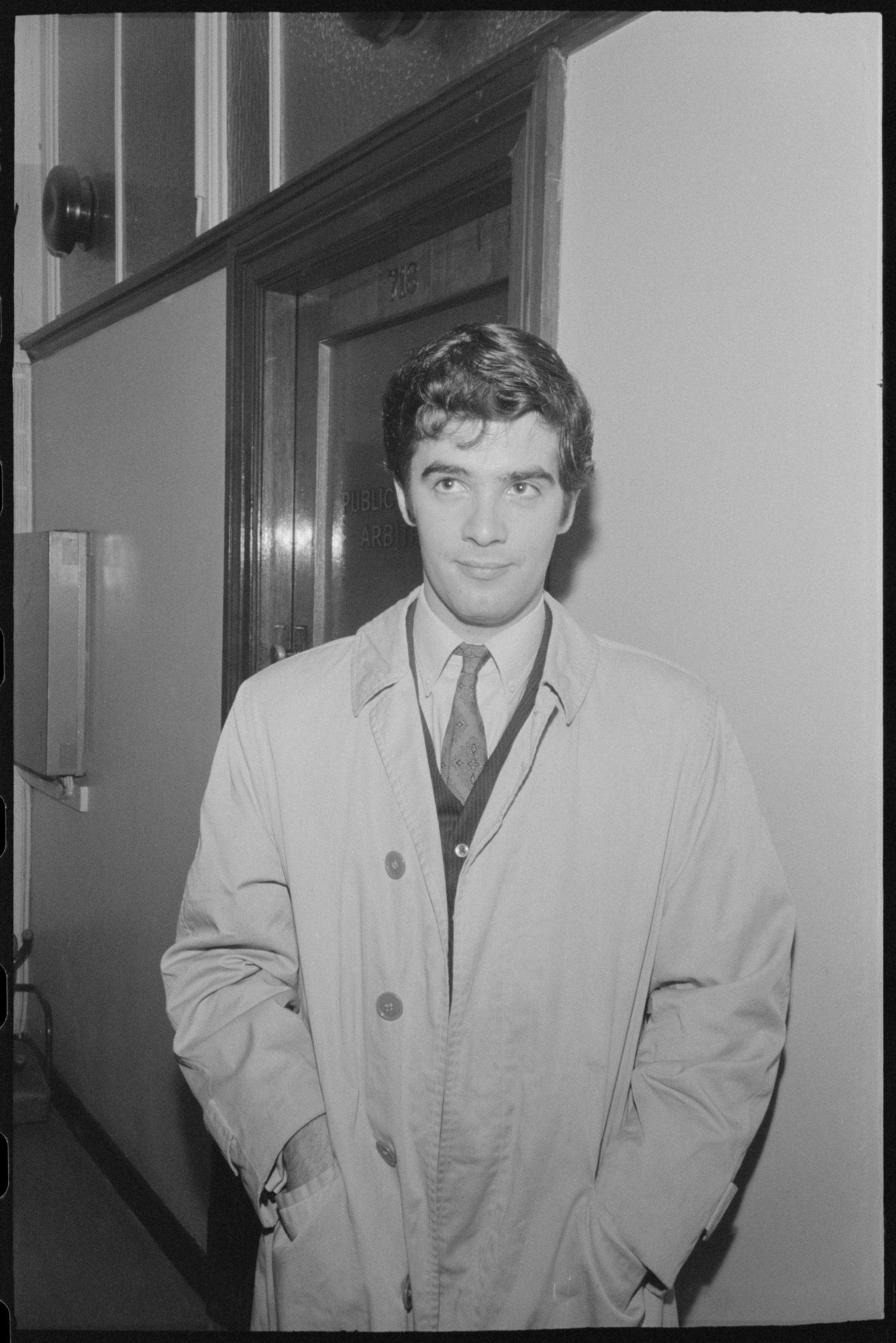 Simon Townsend outside court, 1968, slight smile