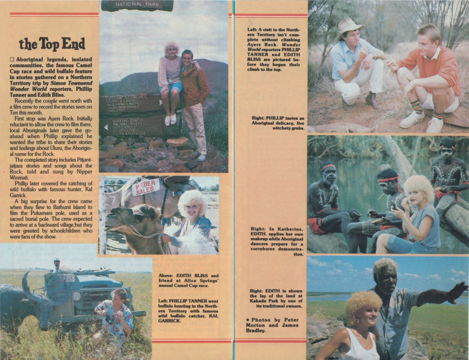 A magazine feature showing Wonder World reporters Edith Bliss and Phillip Tanner on a Northern Territory assignment
